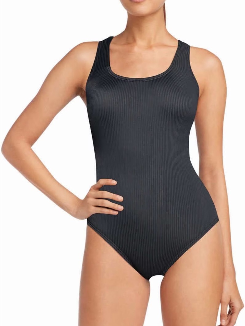 Catalina Ribbed Scoop One-Piece Swimsuit - Black